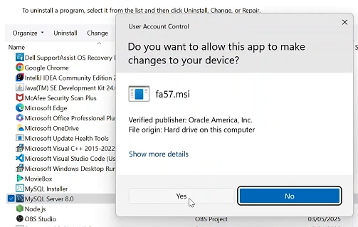 Uninstall MySQL Server