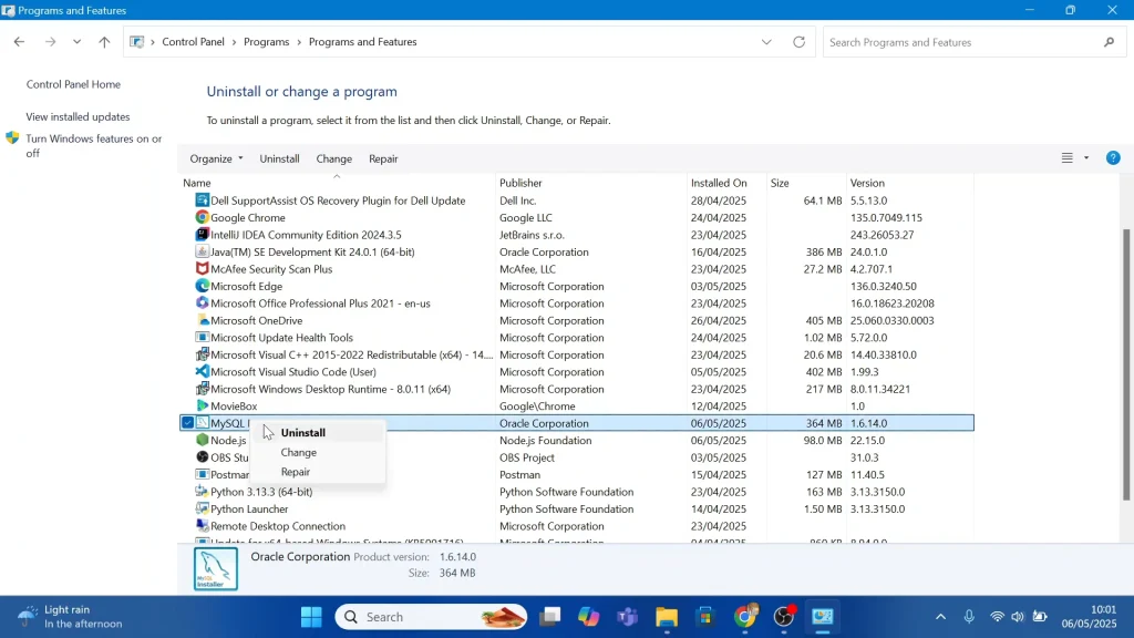 How To Uninstall MySQL Installer In Windows