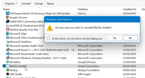 How To Uninstall MySQL Installer