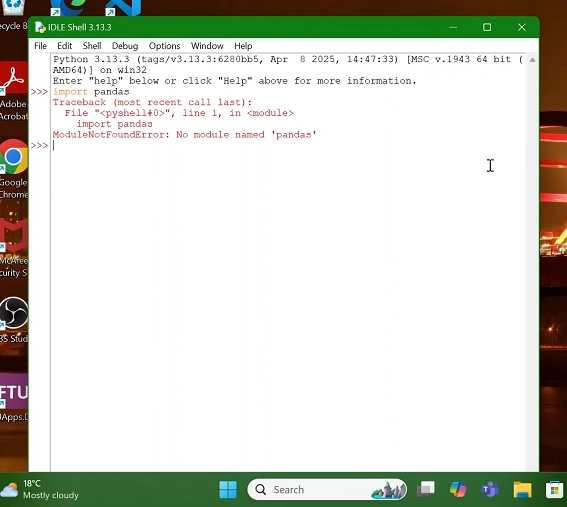 Pandas IDLE Error