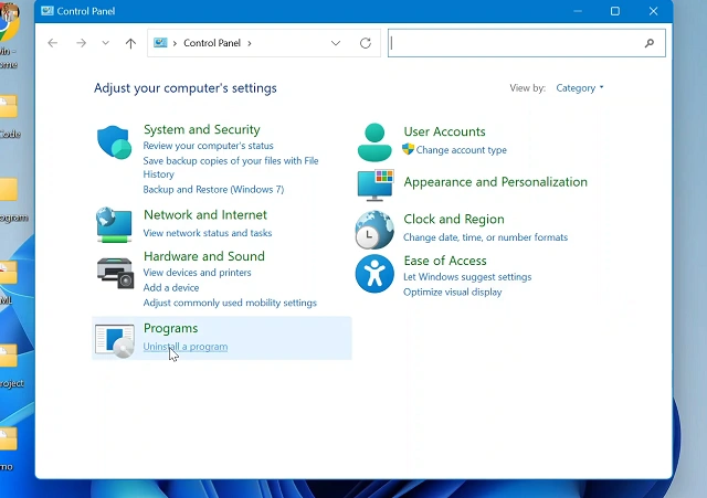 Uninstall a program From Control Panel