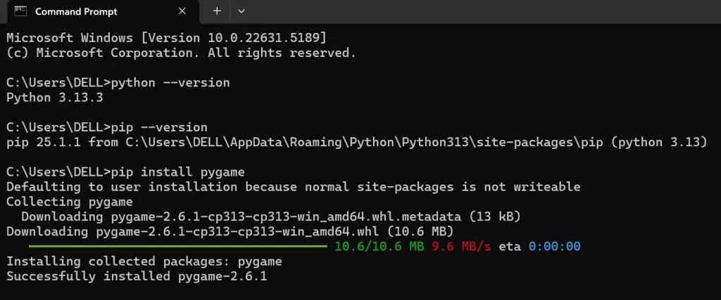 Install Pygame In Windows