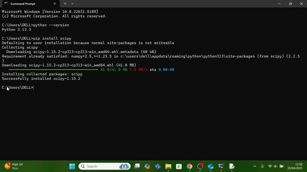 Install SciPy On Python 3.13.3