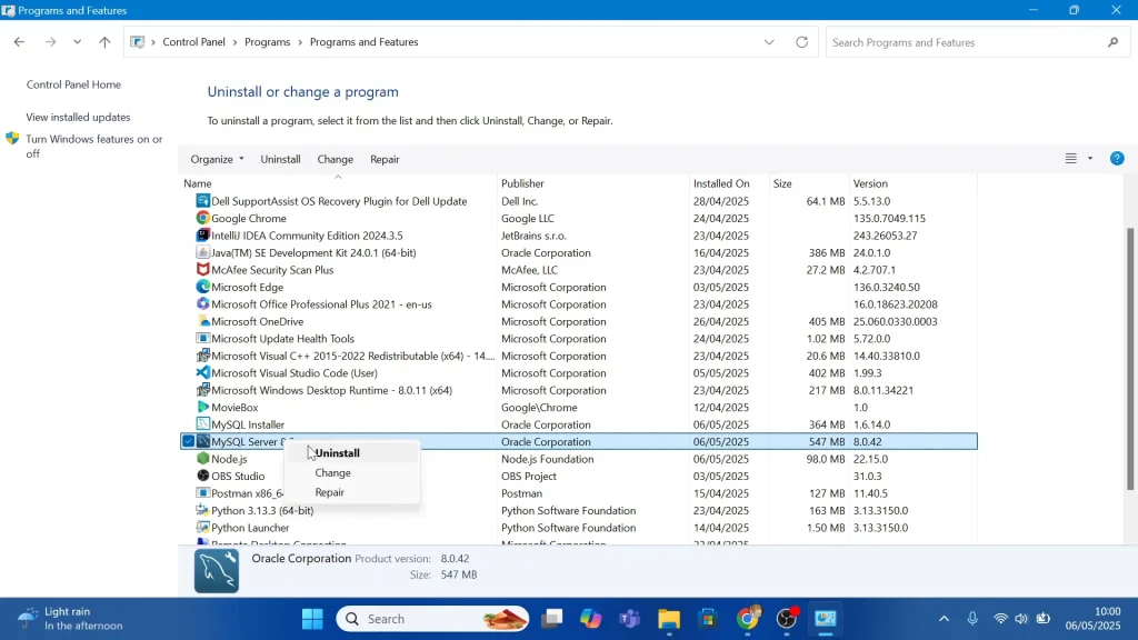 How To Uninstall MySQL Server In Windows