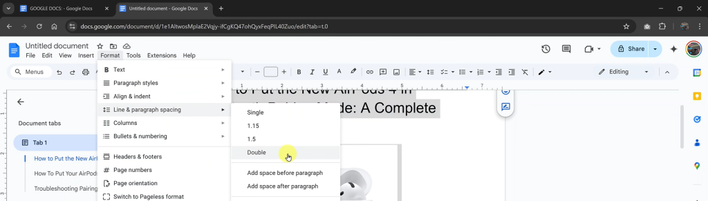 How To Double space In Google Docs