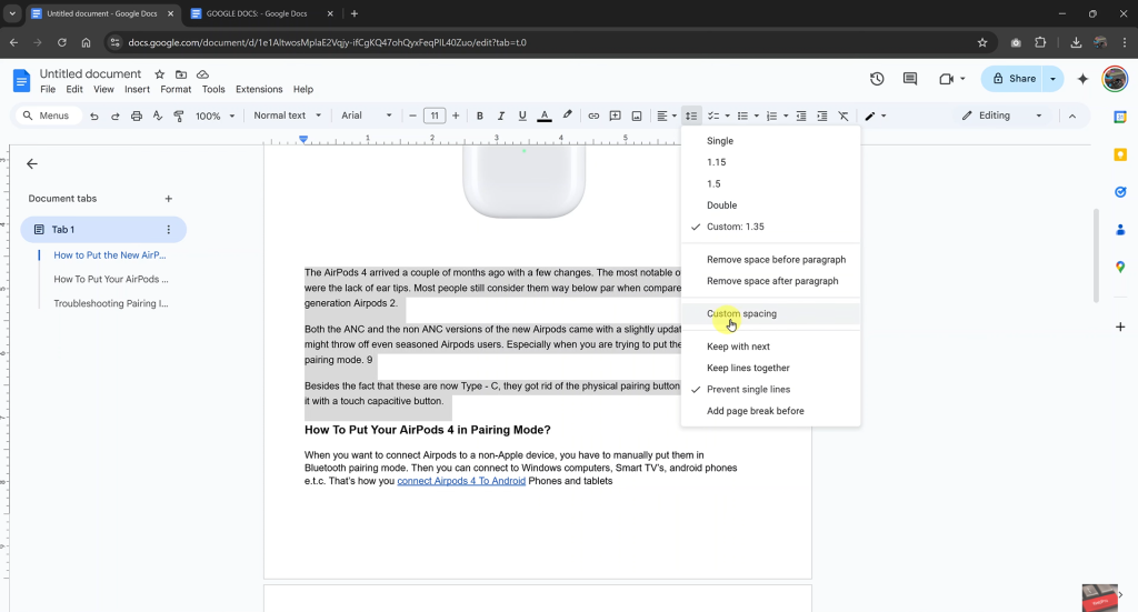 How To Apply Custom Line Spacing In Google Docs