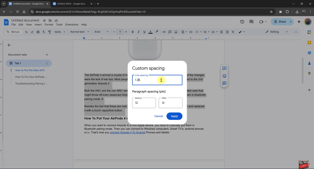 How To Apply Custom Line Spacing In Google Docs