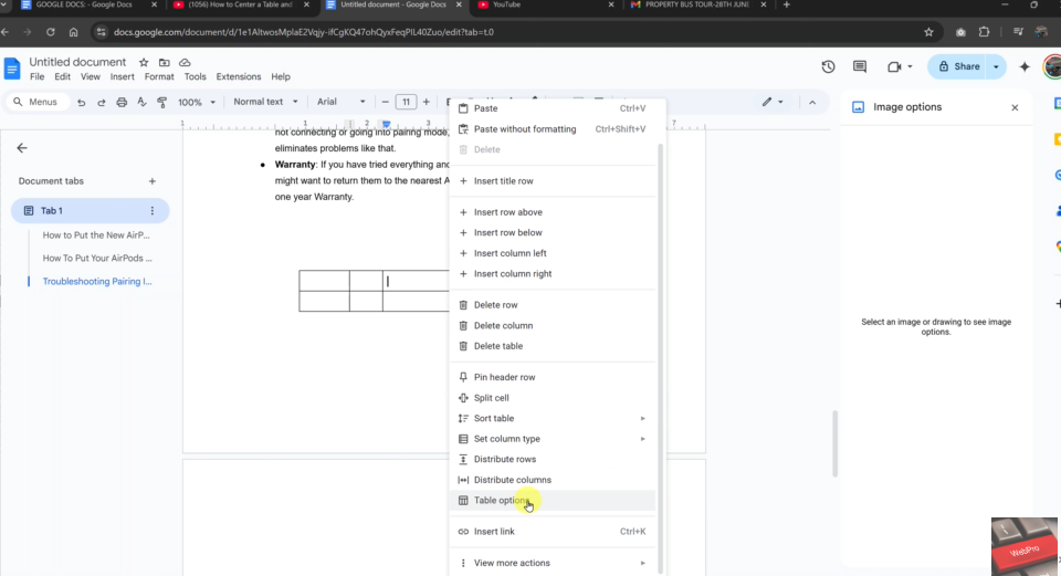 How To Centre Align a Table In Google Docs