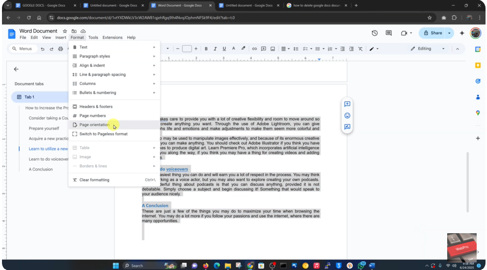 How To Change Page Orientation In Google Docs