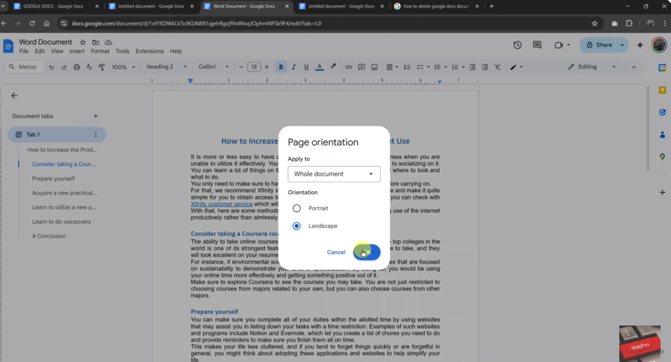 How To Change Page Orientation In Google Docs