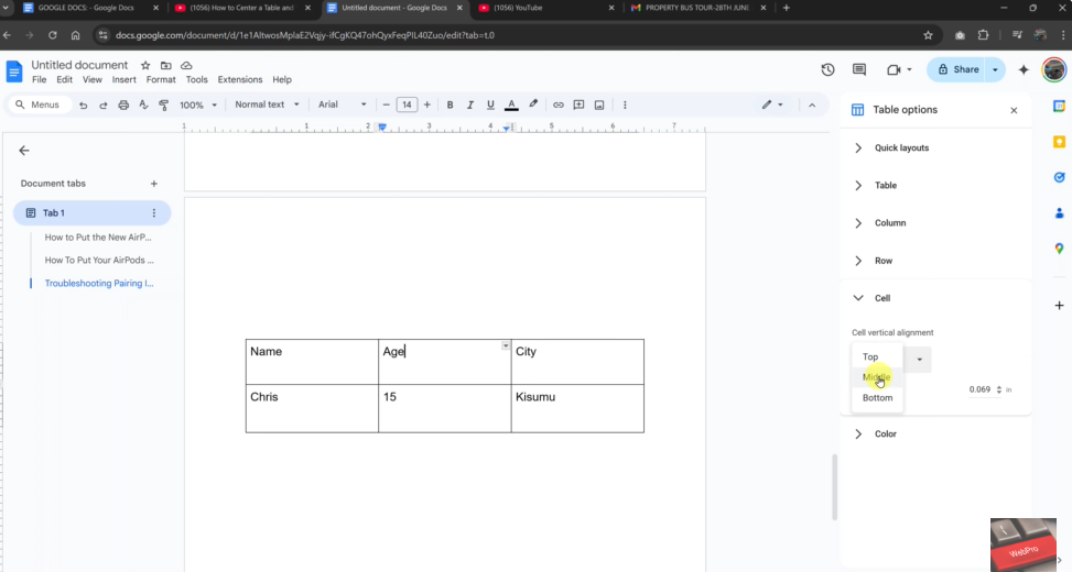 How To Center Align Text In Google Docs Table