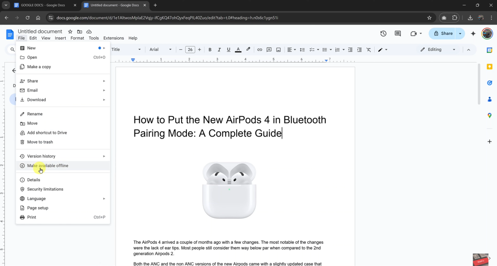 How To Make Google Docs Document Available OFFLINE