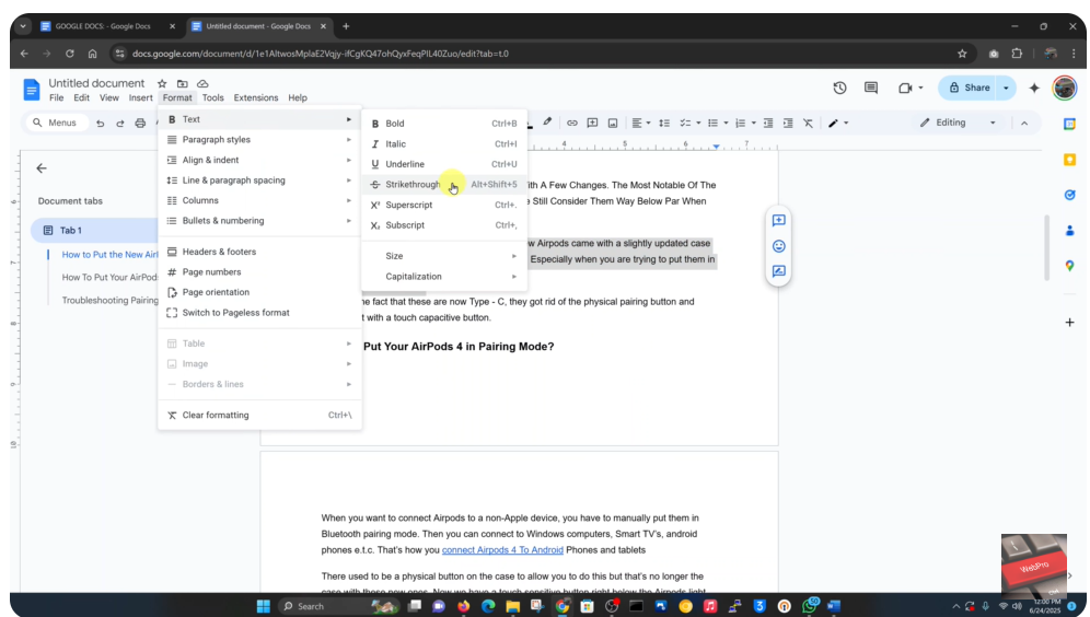 How To Strikethrough Text In Google Docs