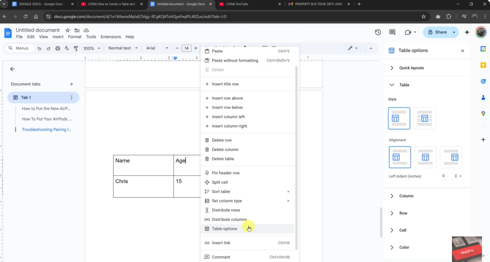 How To Center Align Text In Google Docs Table