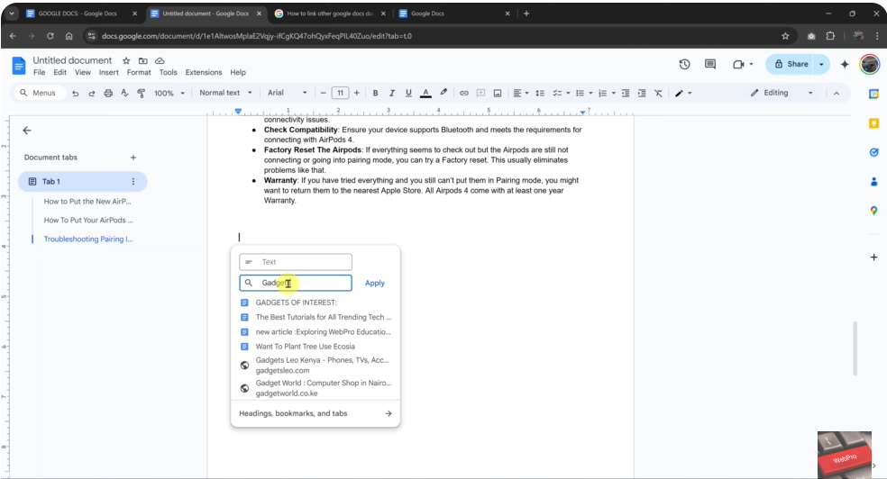 How To Link Other Google Docs Document In Your Google Doc